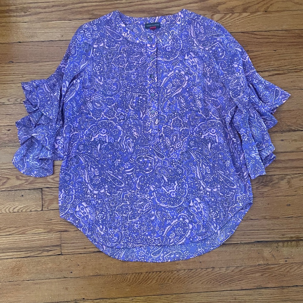 Vince Camuto Purple Paisley Ruffle Sleeve Blouse